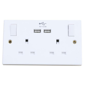 DENCON  SWITCHED SOCKET 13A 2 GANG 2 USB PORTS